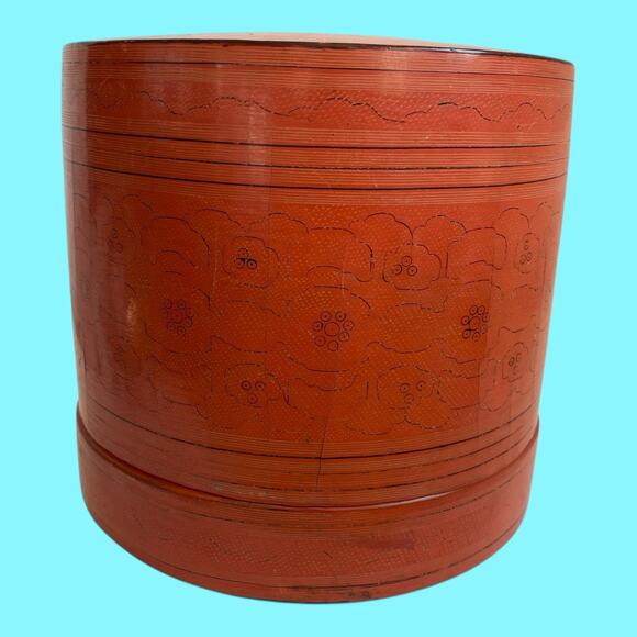 Antique Asian Burmese Red Cinnabar Lacquered Betel Box Hand Crafted & Painted - Picture 9 of 11